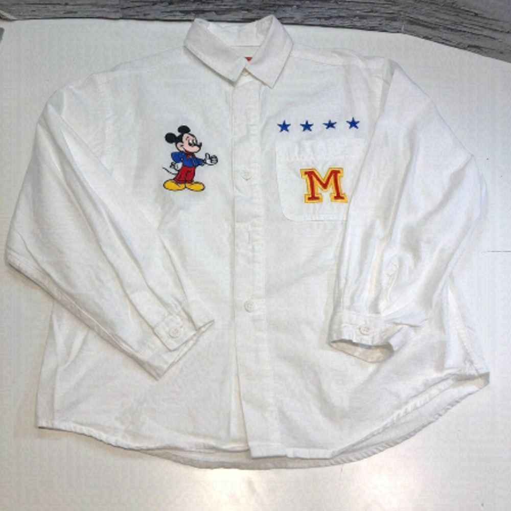 DISNEY Mickey Mouse Embroidered Vintage Button Up Long sleeved Shirt Boys size 6